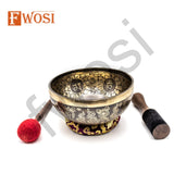 9 Inch Full Moon Skull Carving Sound Bowl Meditation Set with Mallet, Cushion | Tibetan Singing Bowl Instruments for Yoga & Chakra Healing - FWOSI