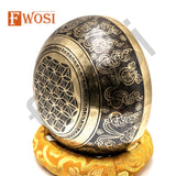 9 Inch Full Moon Skull Carving Sound Bowl Meditation Set with Mallet, Cushion | Tibetan Singing Bowl Instruments for Yoga & Chakra Healing - FWOSI
