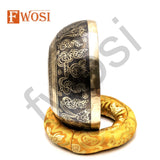 9 Inch Full Moon Skull Carving Sound Bowl Meditation Set with Mallet, Cushion | Tibetan Singing Bowl Instruments for Yoga & Chakra Healing - FWOSI