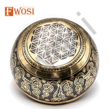 9 Inch Full Moon Skull Carving Sound Bowl Meditation Set with Mallet, Cushion | Tibetan Singing Bowl Instruments for Yoga & Chakra Healing - FWOSI