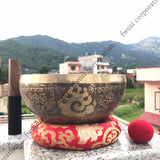 9 Inch Mantra Engraving Tibetan Singing Bowl with Mallet & Cushion | Sound Bath Bowl | Mindfulness Bell Healing Bowl | Yoga and Meditation - FWOSI