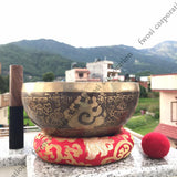 9 Inch Mantra Engraving Tibetan Singing Bowl with Mallet & Cushion | Sound Bath Bowl | Mindfulness Bell Healing Bowl | Yoga and Meditation - FWOSI