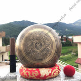9 Inch Mantra Engraving Tibetan Singing Bowl with Mallet & Cushion | Sound Bath Bowl | Mindfulness Bell Healing Bowl | Yoga and Meditation - FWOSI