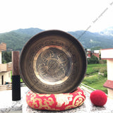 9 Inch Mantra Engraving Tibetan Singing Bowl with Mallet & Cushion | Sound Bath Bowl | Mindfulness Bell Healing Bowl | Yoga and Meditation - FWOSI