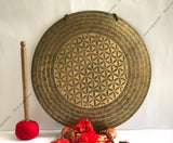 Flower Carving Sound Bath Bowl | Antique Tibetan Gong Mallet and Cushion for Chakra Healing | Meditation Gongs | Yoga Gongs - FWOSI