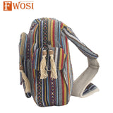 Fwosi Boho Messenger Sling Bag - Cotton Crossbody Hippie Style - FWOSI