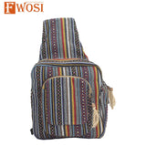 Fwosi Boho Messenger Sling Bag - Cotton Crossbody Hippie Style