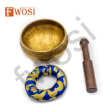 Gold and Blue Antique Tibetan Singing Bowl Mallet & Cushion | Spiritual Mindfulness Bell Sound Bowl | Yoga Meditation Bowl | Healing Bowl - FWOSI