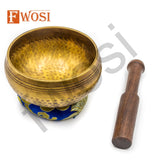Gold and Blue Antique Tibetan Singing Bowl Mallet & Cushion | Spiritual Mindfulness Bell Sound Bowl | Yoga Meditation Bowl | Healing Bowl - FWOSI