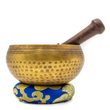 Gold and Blue Antique Tibetan Singing Bowl Set with Mallet & Cushion for Spiritual Mindfulness and Meditation Healing