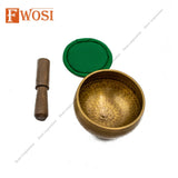 Gold and Green Tibetan Singing Bowl with Mallet - Antique Spiritual Design - FWOSI