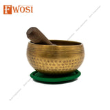 Gold and Green Tibetan Singing Bowl with Mallet - Antique Spiritual Design - FWOSI