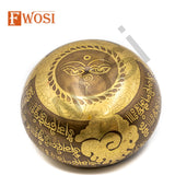 Himalayan Tibetan Singing Bowl Set | Om Chanting Mantra Engraving Spirituality Meditation Bowl | Mindfulness Bell Sound Bowl for Healing - FWOSI