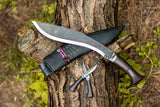 Outdoor Hunting Kukri Knife | 13 Inches Paro Black Tactical Knife - Leather Wooden Camping Plant cutting Khukuri Blade - FWOSI