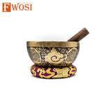 7 Inch Yogi Carving Tibetan Singing Bowl | Antique Sound Bowl Meditation Set Mallet & Cushion | Yoga Bowl | Healing Bowl | Self-Care Gift