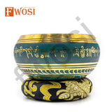 5 Inch Gold and Green Tibetan Singing Bowl Set | Antique Meditation Ring Healing Sound Bowl | Copper Bowl