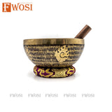 8.5 Inch Yogi Carving Tibetan Singing Bowl | Antique Sound Bowl Meditation Set Mallet & Cushion | Healing Bowl | Yoga Bowl | Self-Care Gift