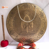 18 Inch Seven Chakra Yogi Gong | Antique Mindfulness Bell Sound Bowl Set with Mallet & Cushion | Meditation, Yoga, Spiritual Healing Gong