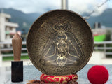 15 Inch Yogi Carving Tibetan Singing Bowl Mallet & Cushion | Antique Sound Bowl Meditation Bell for Yoga | Healing Bowl | Self-Care Gift