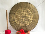 Flower Carving Sound Bath Bowl | Antique Tibetan Gong Mallet and Cushion for Chakra Healing | Meditation Gongs | Yoga Gongs