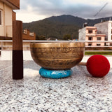 8.5 Inch Mantra Engraving Tibetan Singing Bowl Mallet & Cushion | Antique Sound Bowl for Yoga | Meditation Bowl | Healing Bowl