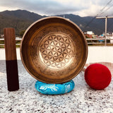 8.5 Inch Mantra Engraving Tibetan Singing Bowl Mallet & Cushion | Antique Sound Bowl for Yoga | Meditation Bowl | Healing Bowl