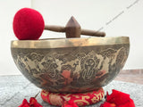 16 Inch Ganesh Carving Tibetan Singing Bowl Mallet & Cushion | Antique Sound Bowl Mindfulness Bell for Yoga Therapy and Meditation