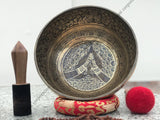 18 Inch Namaste Carving Tibetan Singing Bowl Mallet & Cushion | Antique Mindfulness Bell Sound Bowl for Yoga | Meditation Bowl