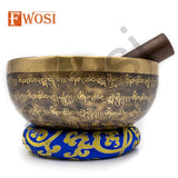 Buddhist Mantra Engraving Tibetan Singing Bowls with Mallet Striker and Cushion | Sound Bowl Meditation Set for Yoga & Chakra Healing