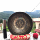 10 Inch Mantra Engraving Tibetan Singing Bowl with Mallet & Cushion