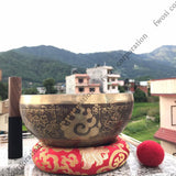 9 Inch Mantra Engraving Tibetan Singing Bowl with Mallet & Cushion | Sound Bath Bowl | Mindfulness Bell Healing Bowl | Yoga and Meditation