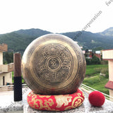 9 Inch Mantra Engraving Tibetan Singing Bowl with Mallet & Cushion | Sound Bath Bowl | Mindfulness Bell Healing Bowl | Yoga and Meditation