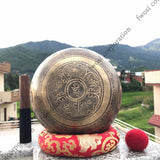 9 Inch Mantra Engraving Tibetan Singing Bowl with Mallet & Cushion | Sound Bath Bowl | Mindfulness Bell Healing Bowl | Yoga and Meditation