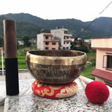 9 Inch Mantra Engraving Tibetan Singing Bowl with Mallet & Cushion | Antique Meditation Bell Sound Bowl for Yoga | Healing Bowl