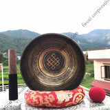 7 Inch Mantra Engraving Tibetan Singing Bowl Mallet & Cushion | Antique Mindfulness Bell Sound Bowl for Yoga | Meditation Bowl