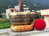 7 Inch Mantra Engraving Tibetan Singing Bowl Mallet & Cushion | Antique Sound Bowl Mindfulness Bell for Yoga and Meditation | Healing Bowl