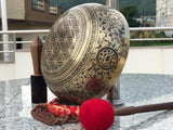 15 Inch Yogi Carving Tibetan Singing Bowl Mallet & Cushion | Antique Sound Bowl Meditation Bell for Yoga | Healing Bowl | Self-Care Gift