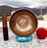 8.5 Inch Mantra Engraving Tibetan Singing Bowl Mallet & Cushion | Antique Sound Bowl for Yoga | Meditation Bowl | Healing Bowl