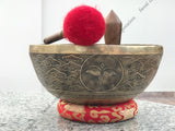 18 Inch Namaste Carving Tibetan Singing Bowl Mallet & Cushion | Antique Mindfulness Bell Sound Bowl for Yoga | Meditation Bowl