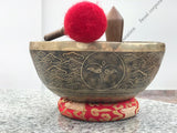 18 Inch Namaste Carving Tibetan Singing Bowl Mallet & Cushion | Antique Mindfulness Bell Sound Bowl for Yoga | Meditation Bowl