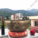 10 Inch Mantra Engraving Tibetan Singing Bowl with Mallet & Cushion