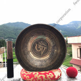 10 Inch Mantra Engraving Tibetan Singing Bowl with Mallet & Cushion