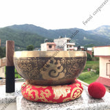 9 Inch Mantra Engraving Tibetan Singing Bowl with Mallet & Cushion | Sound Bath Bowl | Mindfulness Bell Healing Bowl | Yoga and Meditation