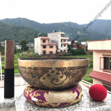 7 Inch Mantra Engraving Tibetan Singing Bowl Mallet & Cushion | Antique Mindfulness Bell Sound Bowl for Yoga | Meditation Bowl