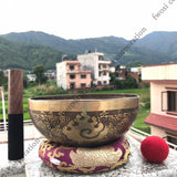 7 Inch Mantra Engraving Tibetan Singing Bowl Mallet & Cushion | Antique Mindfulness Bell Sound Bowl for Yoga | Meditation Bowl