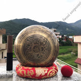 7 Inch Mantra Engraving Tibetan Singing Bowl Mallet & Cushion | Antique Mindfulness Bell Sound Bowl for Yoga | Meditation Bowl