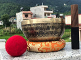 7 Inch Mantra Engraving Tibetan Singing Bowl Mallet & Cushion | Antique Sound Bowl Mindfulness Bell for Yoga and Meditation | Healing Bowl