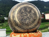 7 Inch Mantra Engraving Tibetan Singing Bowl Mallet & Cushion | Antique Sound Bowl Mindfulness Bell for Yoga and Meditation | Healing Bowl