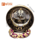 7.5 Inch Hand Carving Lord Shiva Sound Bowl Meditation Set Mallet & Cushion | Tibetan Singing Bowls Yoga Therapy | Healing Bowl