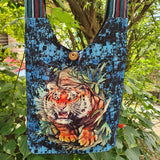 Tiger Art Print Gheri Stripe Shoulder Bag